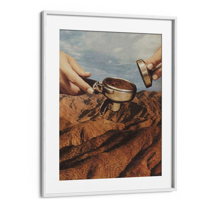 Barista Coffee County   Surreal Painting Artwork  in White frame With Mount
