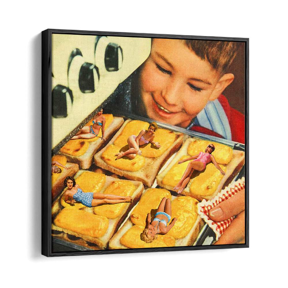 Basking In The Oven Surreal Art Artwork in Black Floater Frame