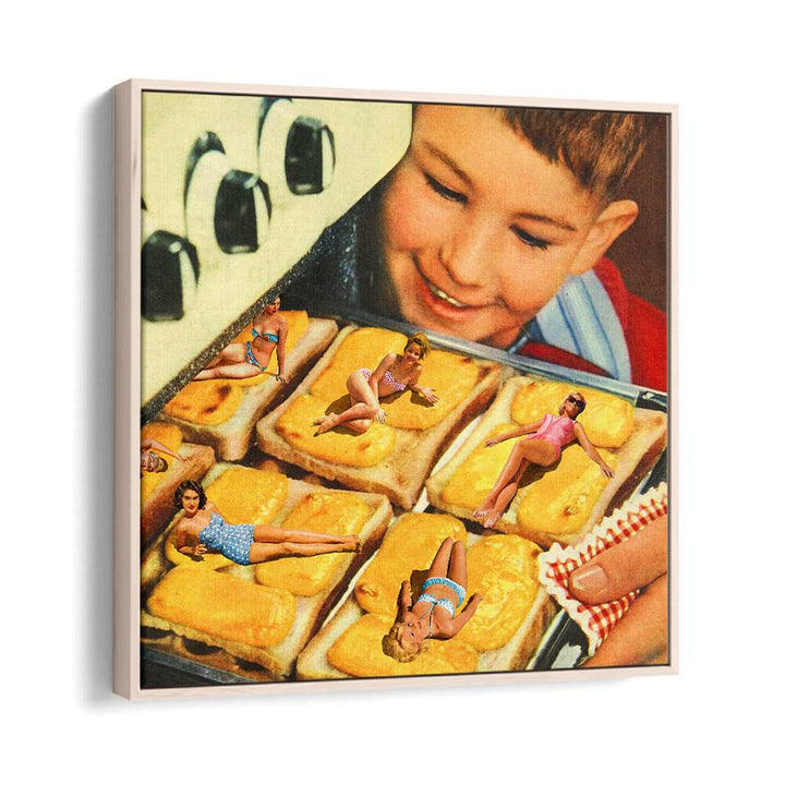 Basking In The Oven Surreal Art Artwork in Oak Wood Floater Frame