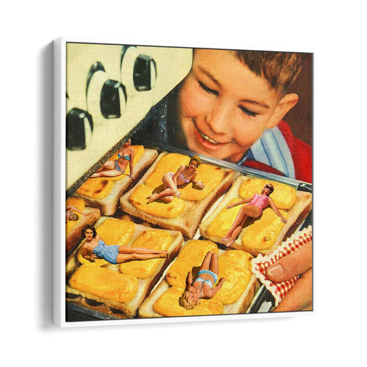 Basking In The Oven Surreal art painting Artwork in White Floater Frame