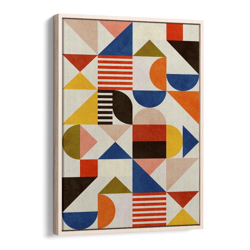 Bauhaus Fun  Abstract ArtArtwork in Oak Wood Floater Frame