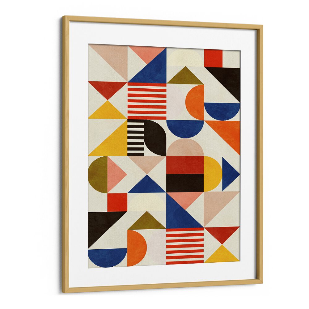 Bauhaus Fun  Abstract Art Artwork in Oak Wood Frame With Mount
