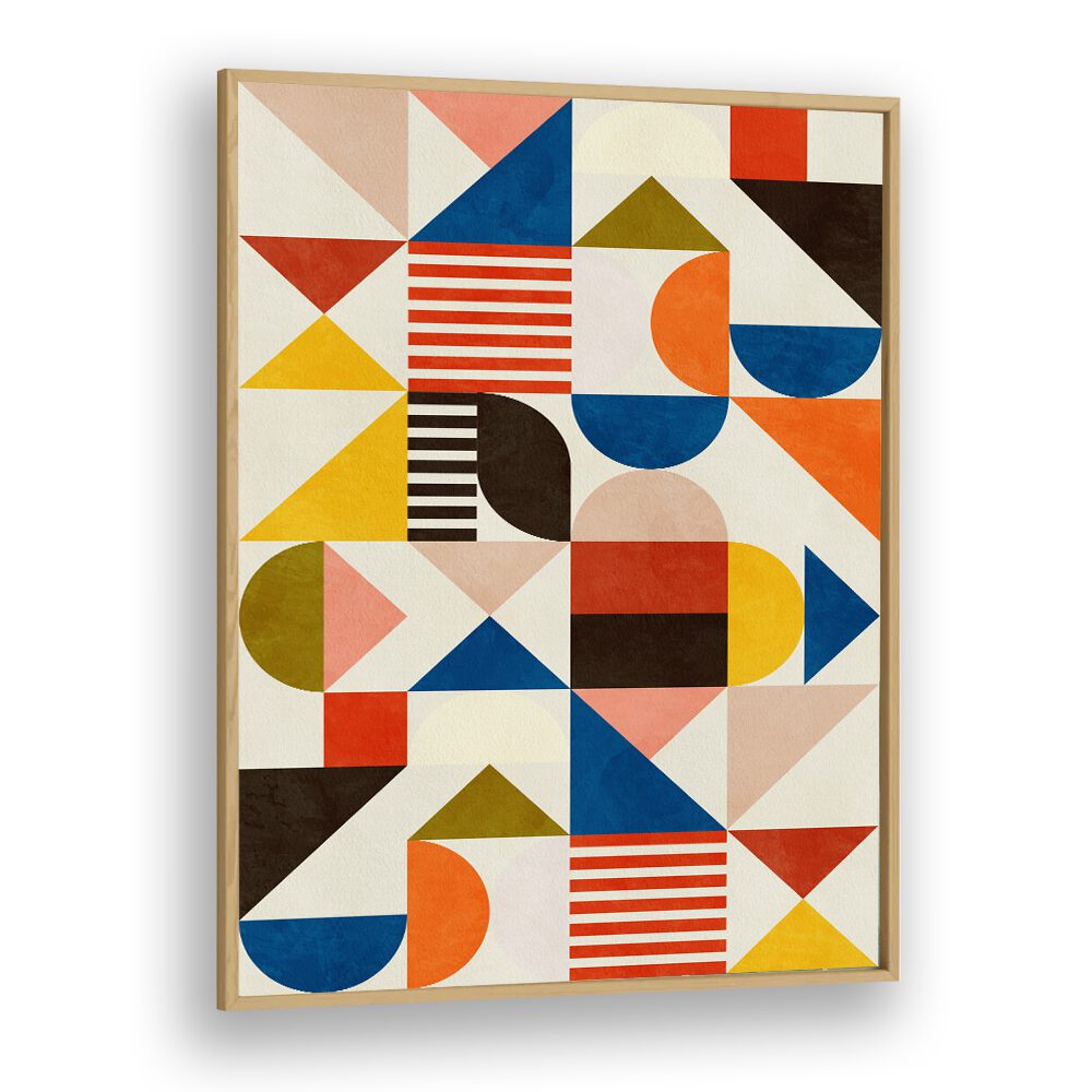 Bauhaus Fun  Abstract Art Artwork in Oak Wood Plain Frame