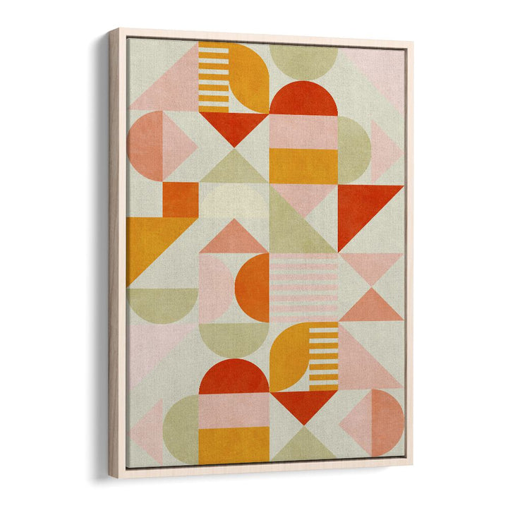 Bauhaus Fun Pastel Abstract ArtArtwork in Oak Wood Floater Frame
