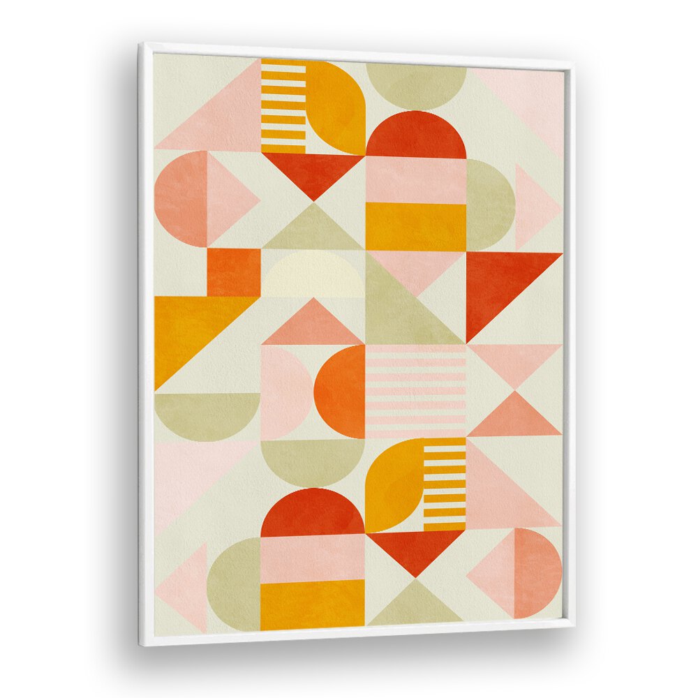 Bauhaus Fun Pastel Abstract ArtArtwork in White Plain Frame