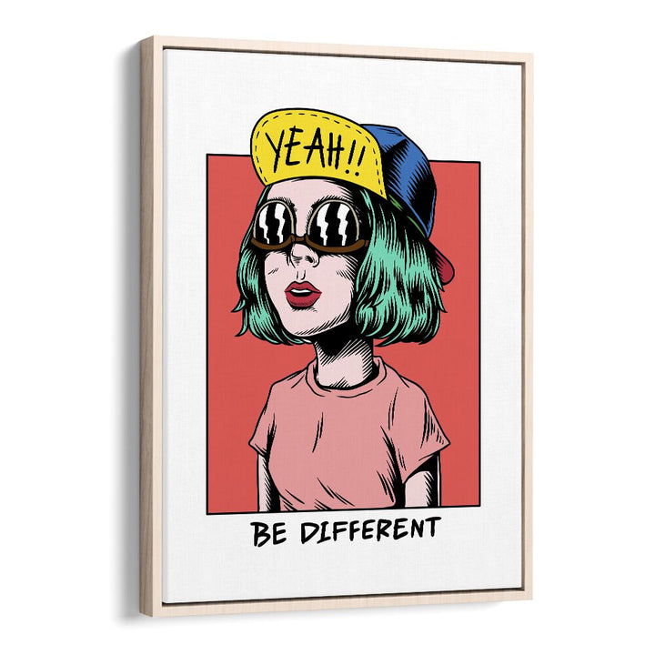 Be Different Pop Art Artwork in Oak Wood Floater Frame