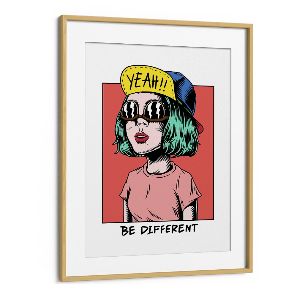 Be Different Pop Art Artwork in Oak Wood Frame With Mount