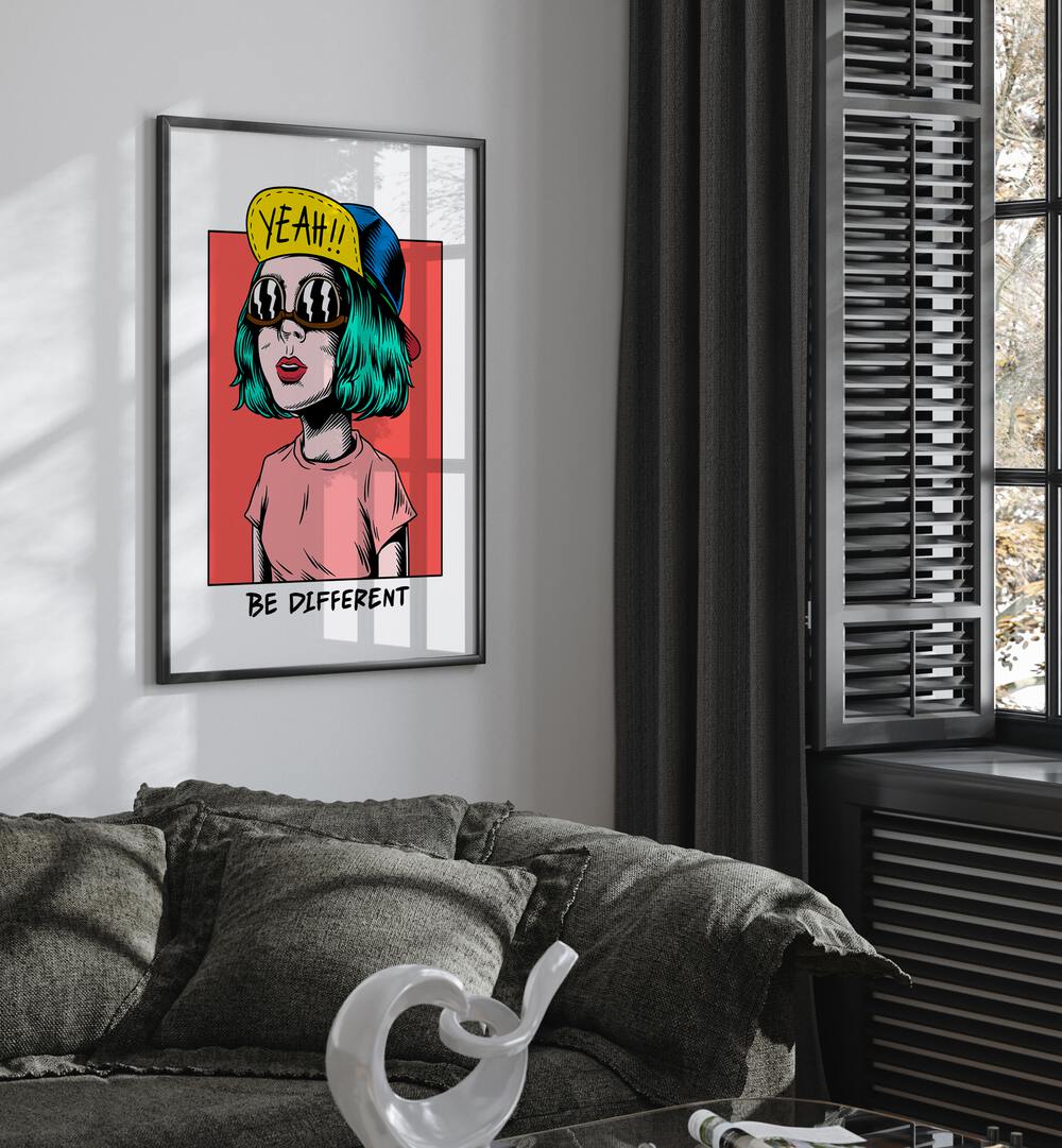 Be Different Pop art  Artwork in Gallery Wrap Artwork Placed on a wall In A Living Room 