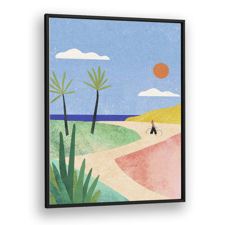 Beach Girl Landscape Art Artwork in Black Plain Frame