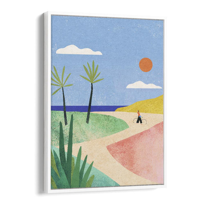 Beach Girl Landscape Art Artwork in White Floater Frame