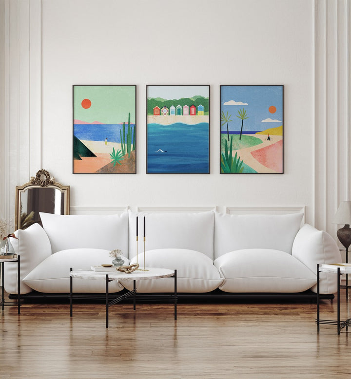 BEACH GIRL SET , SET OF 3 PAINTINGS