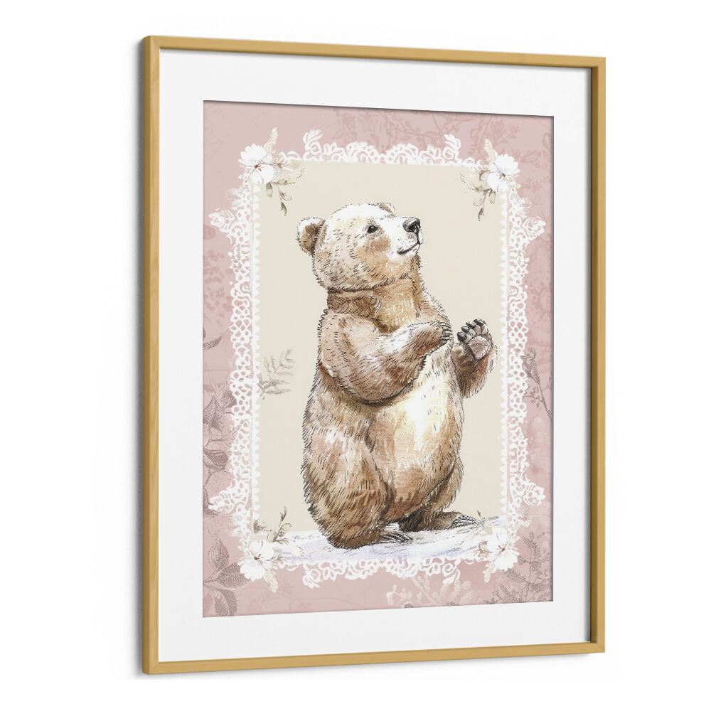 Bear Foot Kids Art Artwork in Oak Wood Frame With Mount
