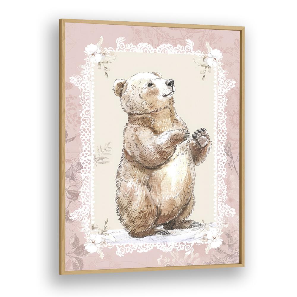 Bear Foot Kids Art Artwork in Oak Wood Plain Frame
