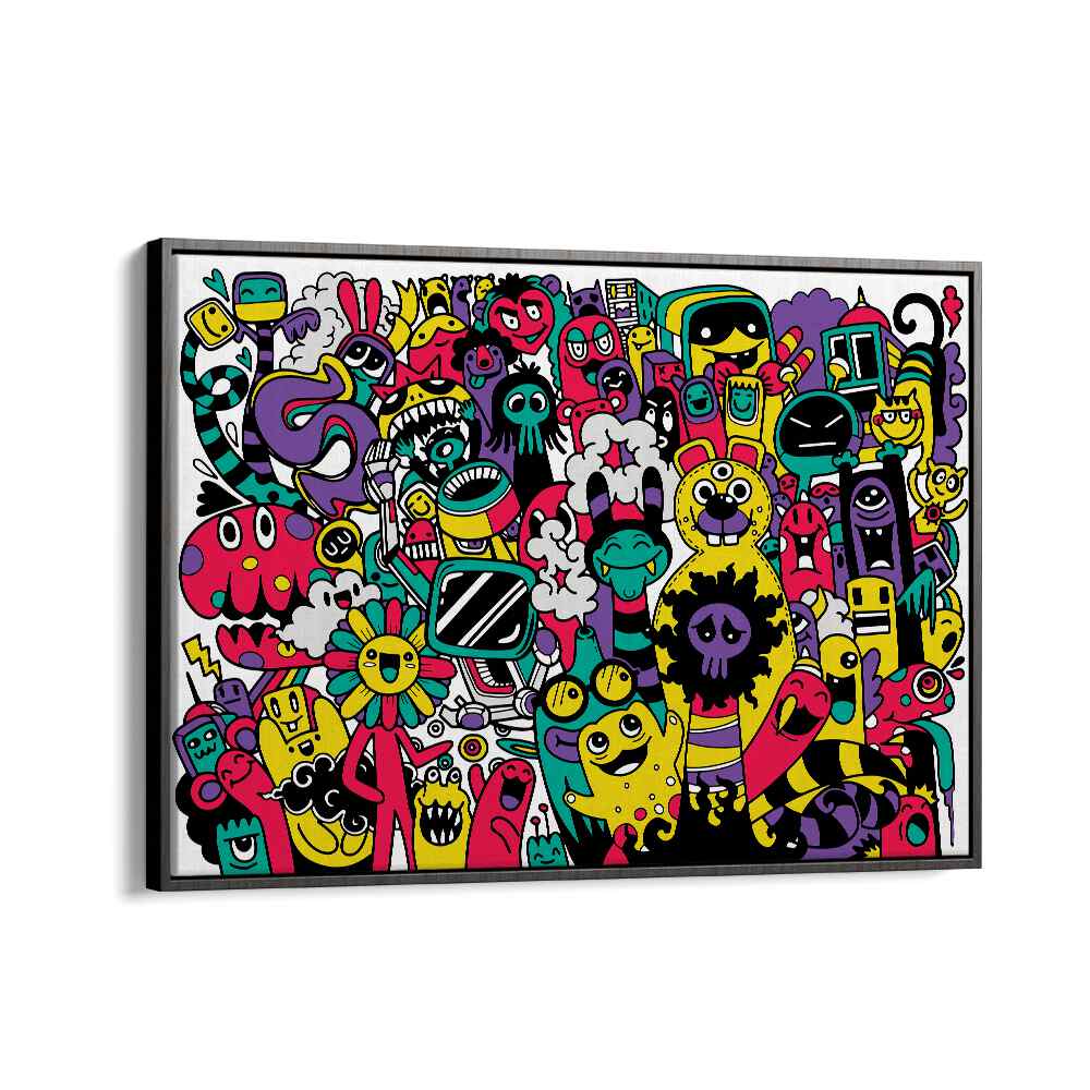 Beastie Bonanza Doodle Art Artwork in Black Floater Frame