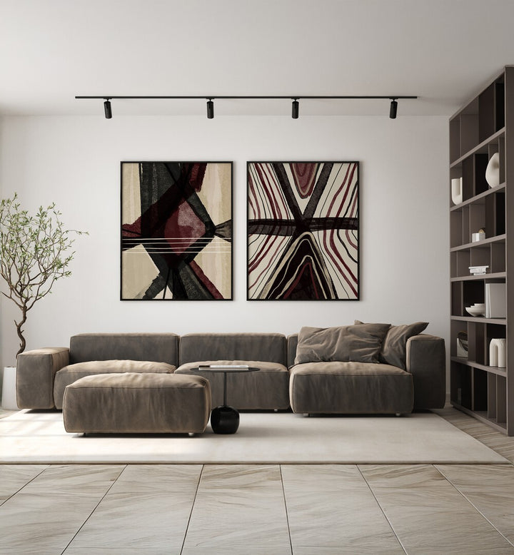 BEIGE AND BROWN MOVEMENTS SET , SET OF 2 PAINTINGS