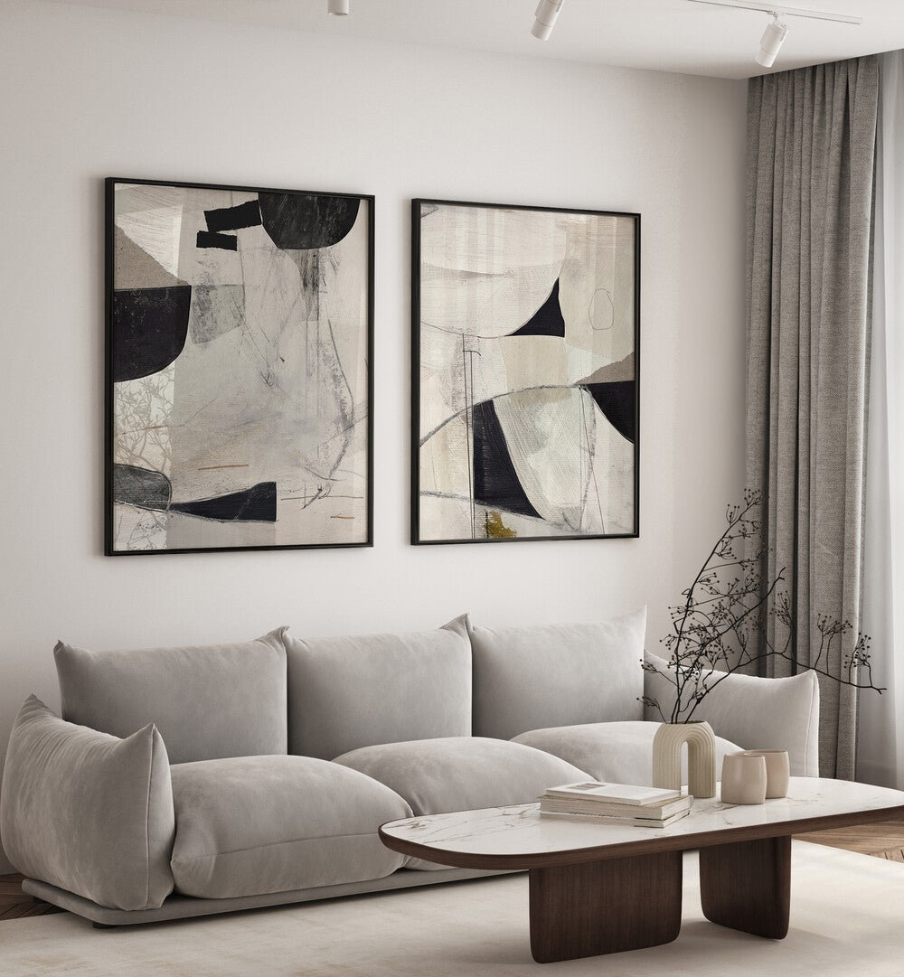 Stylish BEIGES ON HIGH SET, SET OF 2 PAINTINGS enhances any room with modern elegance and harmonious design.