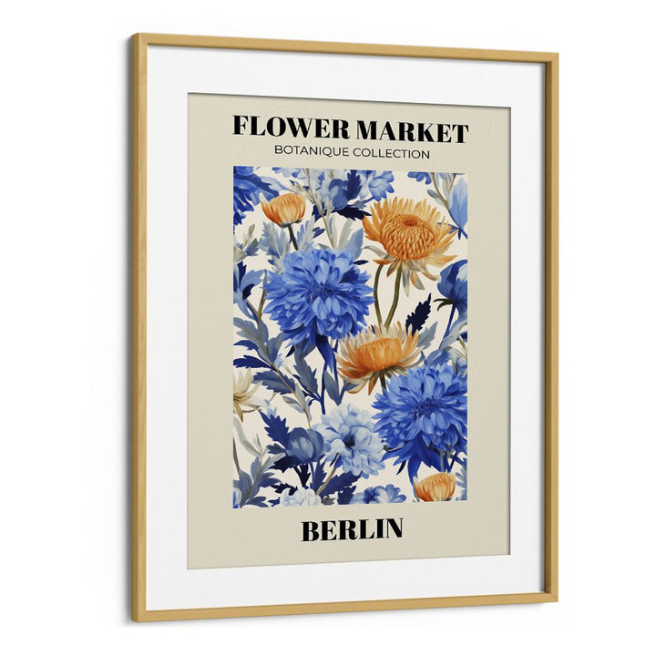 Berlin- Flower Marketo   Botanical Flower Paintings Artwork in Oak Wood Frame With Mount