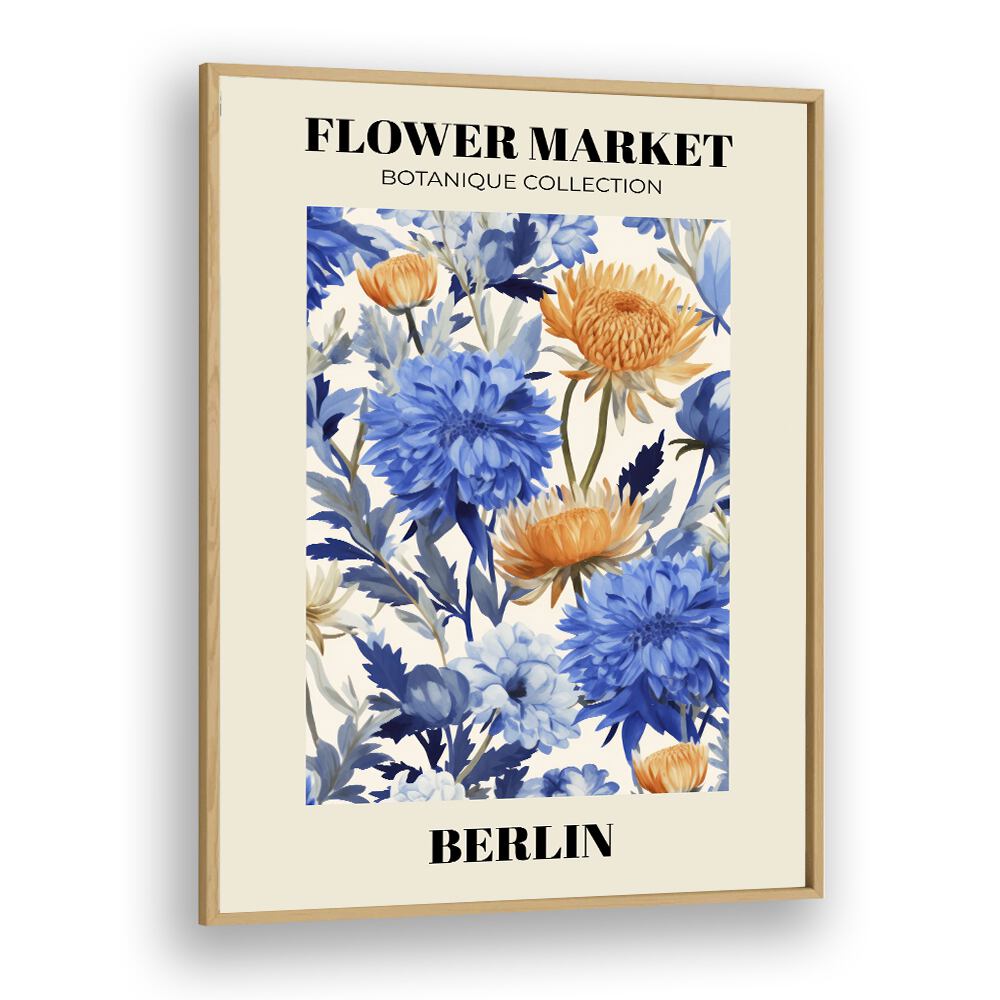 Berlin- Flower Marketo   Botanical Flower Paintings Artwork in Oak Wood Plain Frame