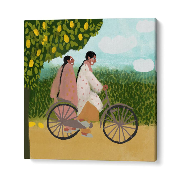 Bicycle Ride By Shreya Roy Chowdary, Indian Art Paintings Artwork in Gallery Wrap
