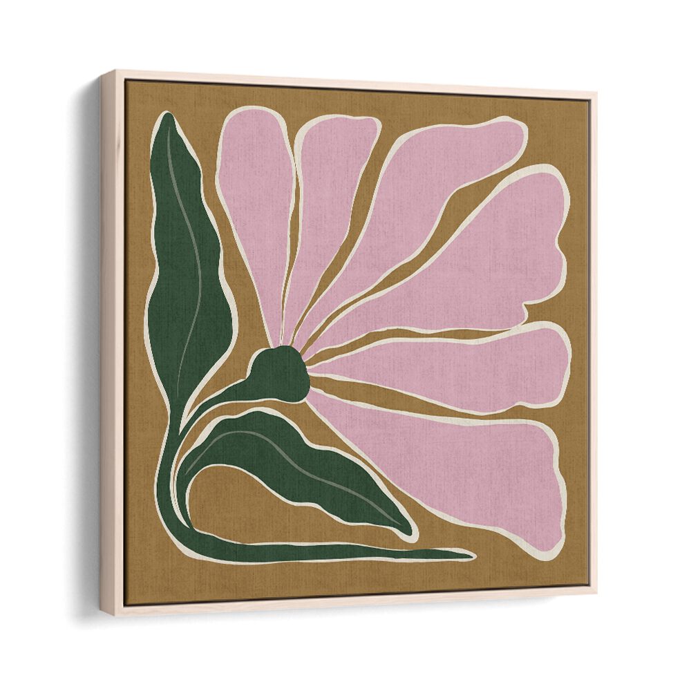 Big Blooming V, Botanical Art Paintings Artwork in Oak Wood Floater Frame
