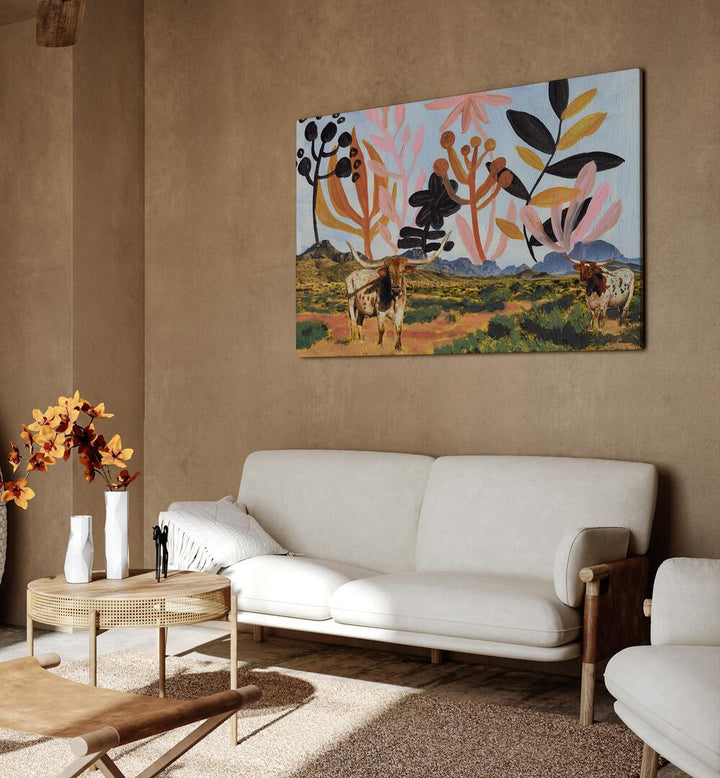 BIG BEND TEXAS LONGHORNS COLLAGE , ANIMAL PAINTINGS