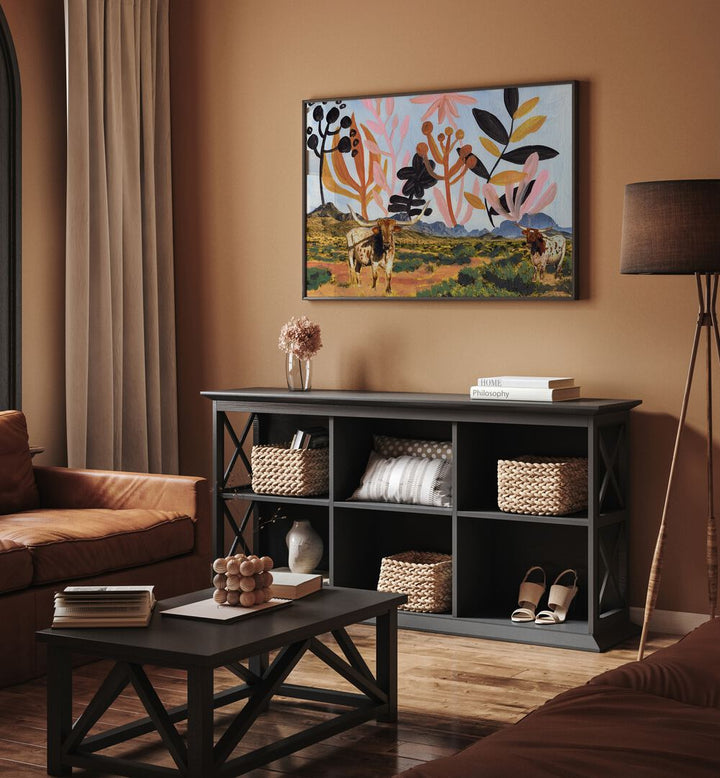 BIG BEND TEXAS LONGHORNS COLLAGE , ANIMAL PAINTINGS