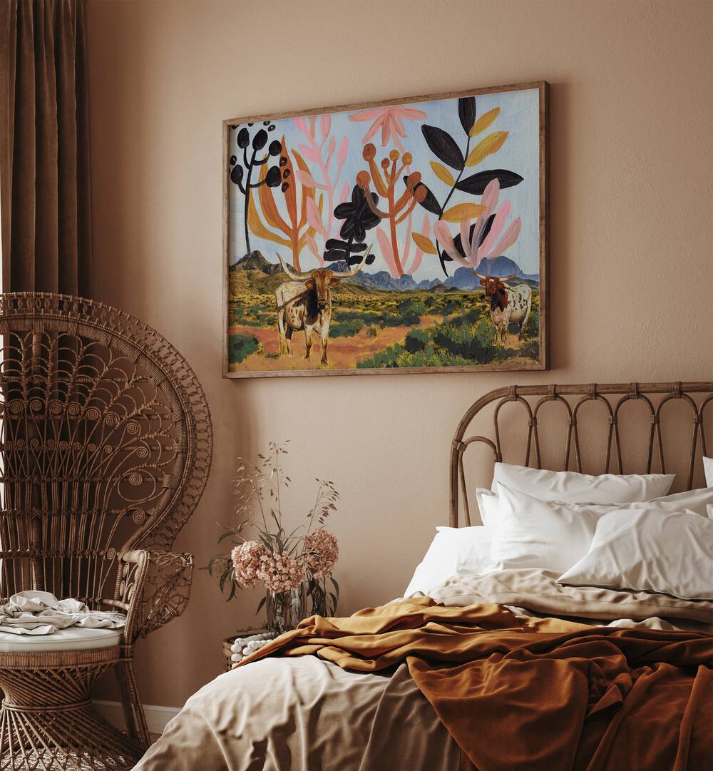 BIG BEND TEXAS LONGHORNS COLLAGE , ANIMAL PAINTINGS