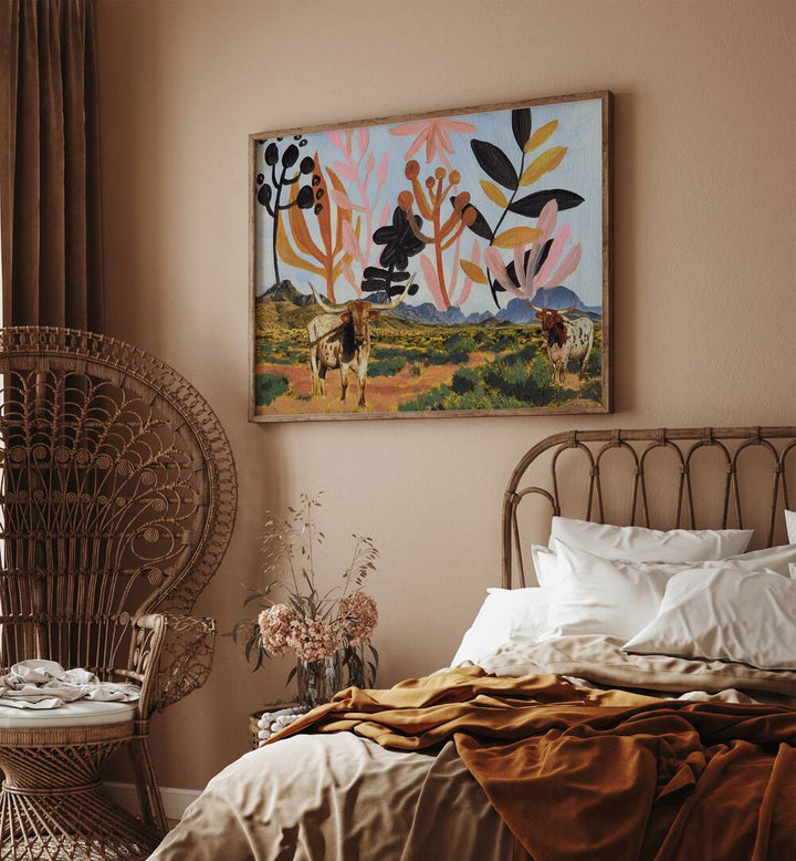 BIG BEND TEXAS LONGHORNS COLLAGE , ANIMAL PAINTINGS