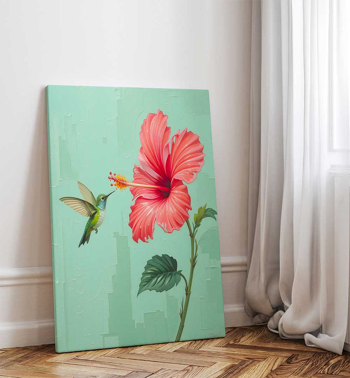 BIRD VISITED MY GARDEN , FLORAL FLOWER PAINTINGS