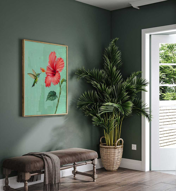 BIRD VISITED MY GARDEN , FLORAL FLOWER PAINTINGS