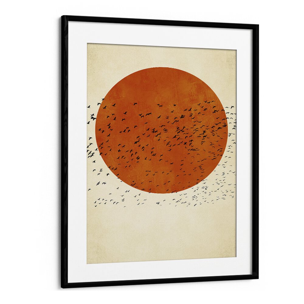 Birds In The Sun Landscape Art Artwork in Black Frame With Mount