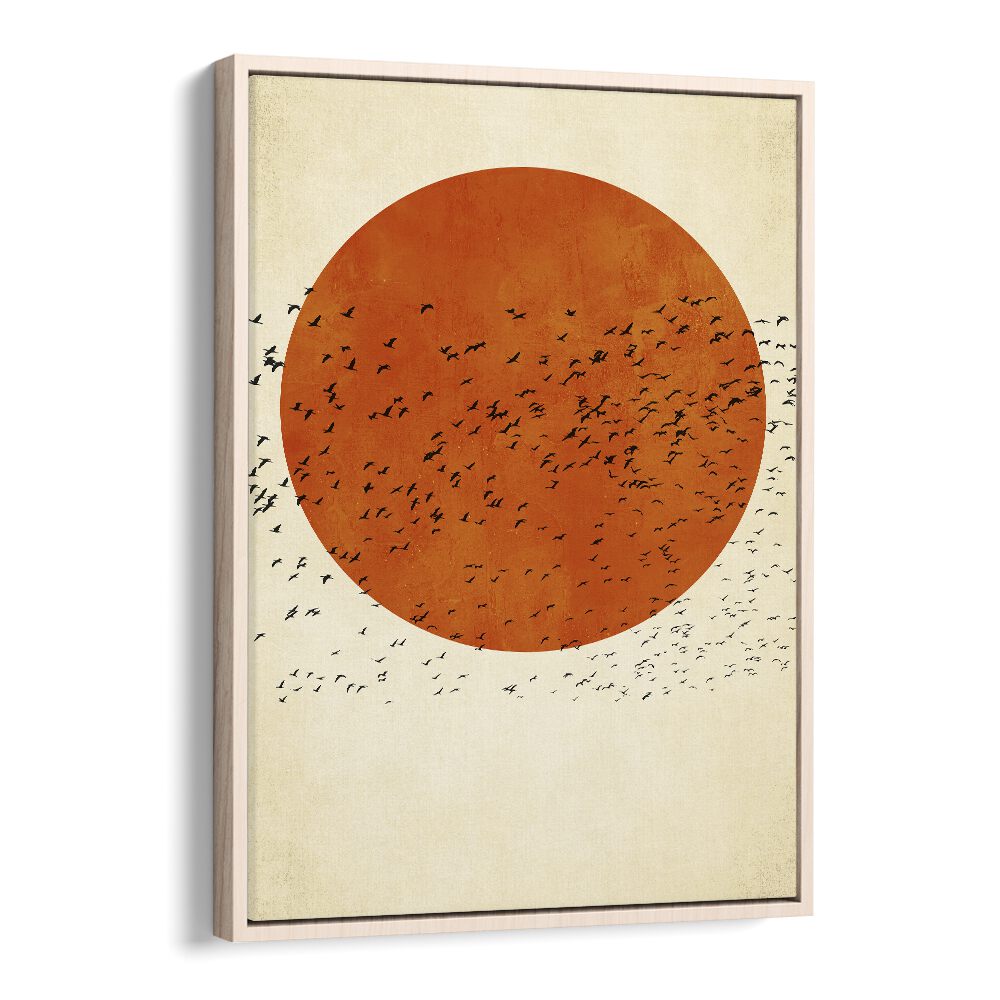 Birds In The Sun Landscape Art Artwork in Oak Wood Floater Frame