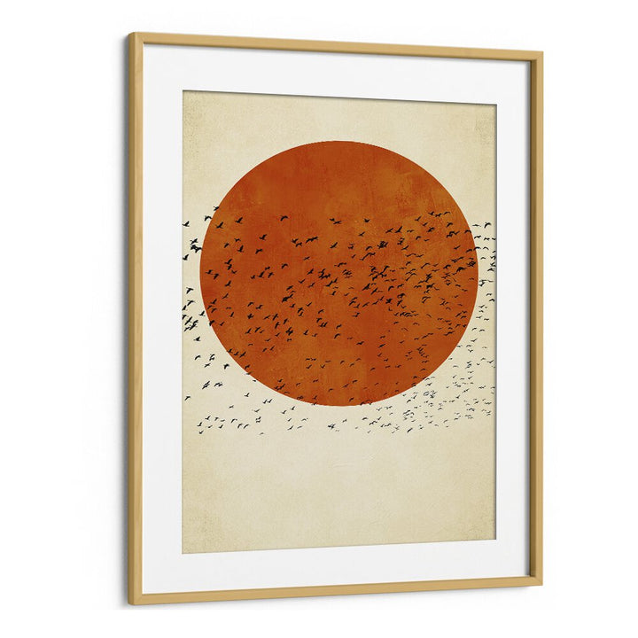 Birds In The Sun Landscape Art Artwork in Oak Wood Frame With Mount