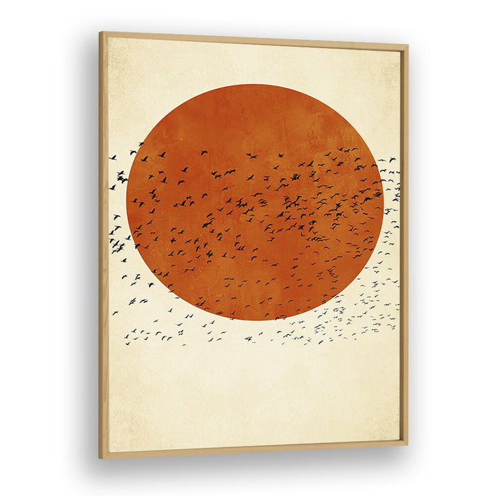 Birds In The Sun Landscape Art Artwork in Oak Wood Plain Frame