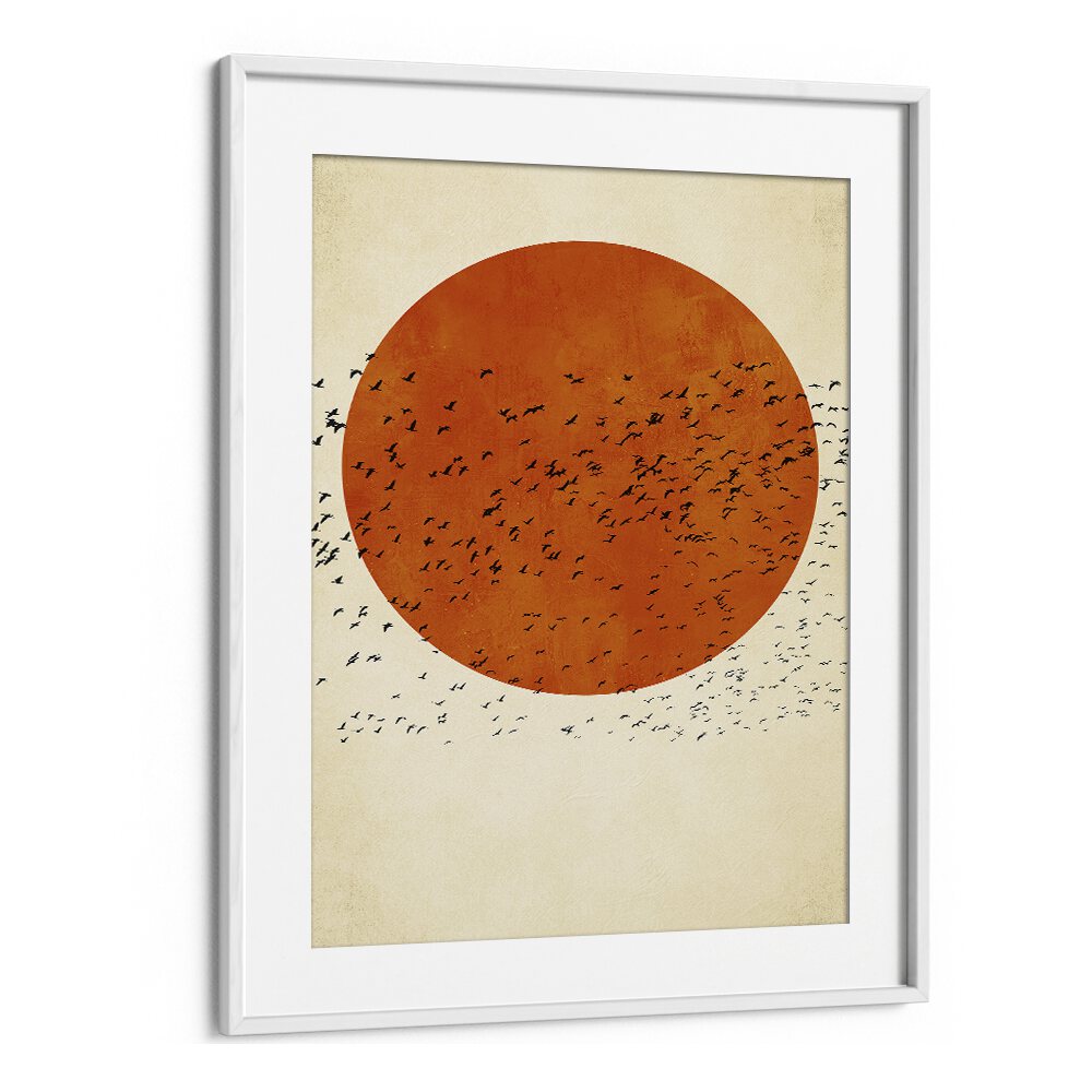 Birds In The Sun Landscape Art Artwork in White Frame With Mount