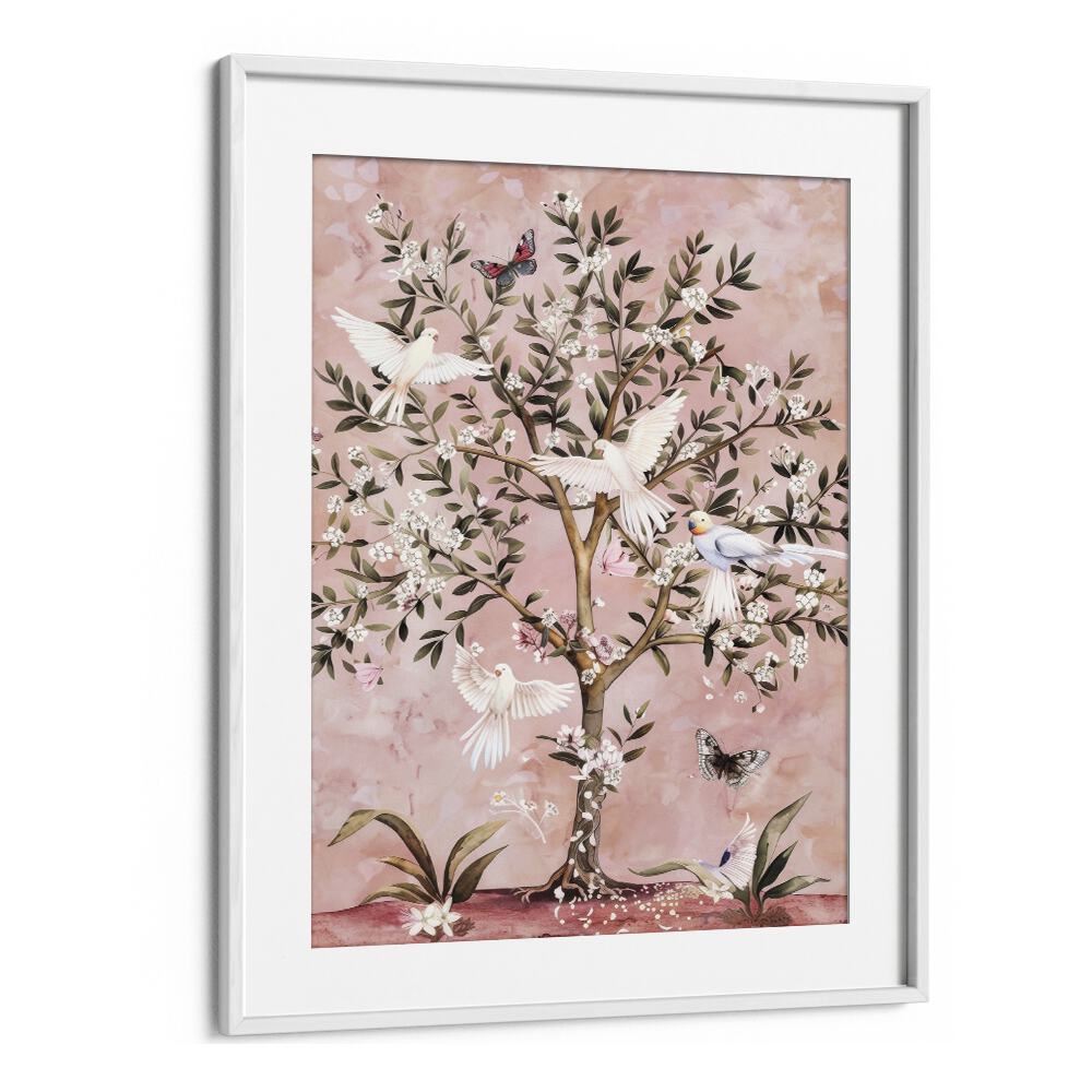 Birds Paradise Kids Art Artwork in White Frame With Mount