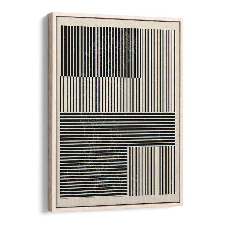 Black And White Geometric Shapes IV Geometric Art Artwork in Oak Wood Floater Frame