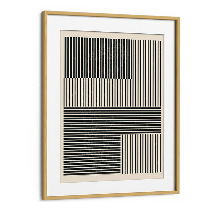 Black And White Geometric Shapes IV Geometric Art Artwork in Oak Wood Frame With Mount