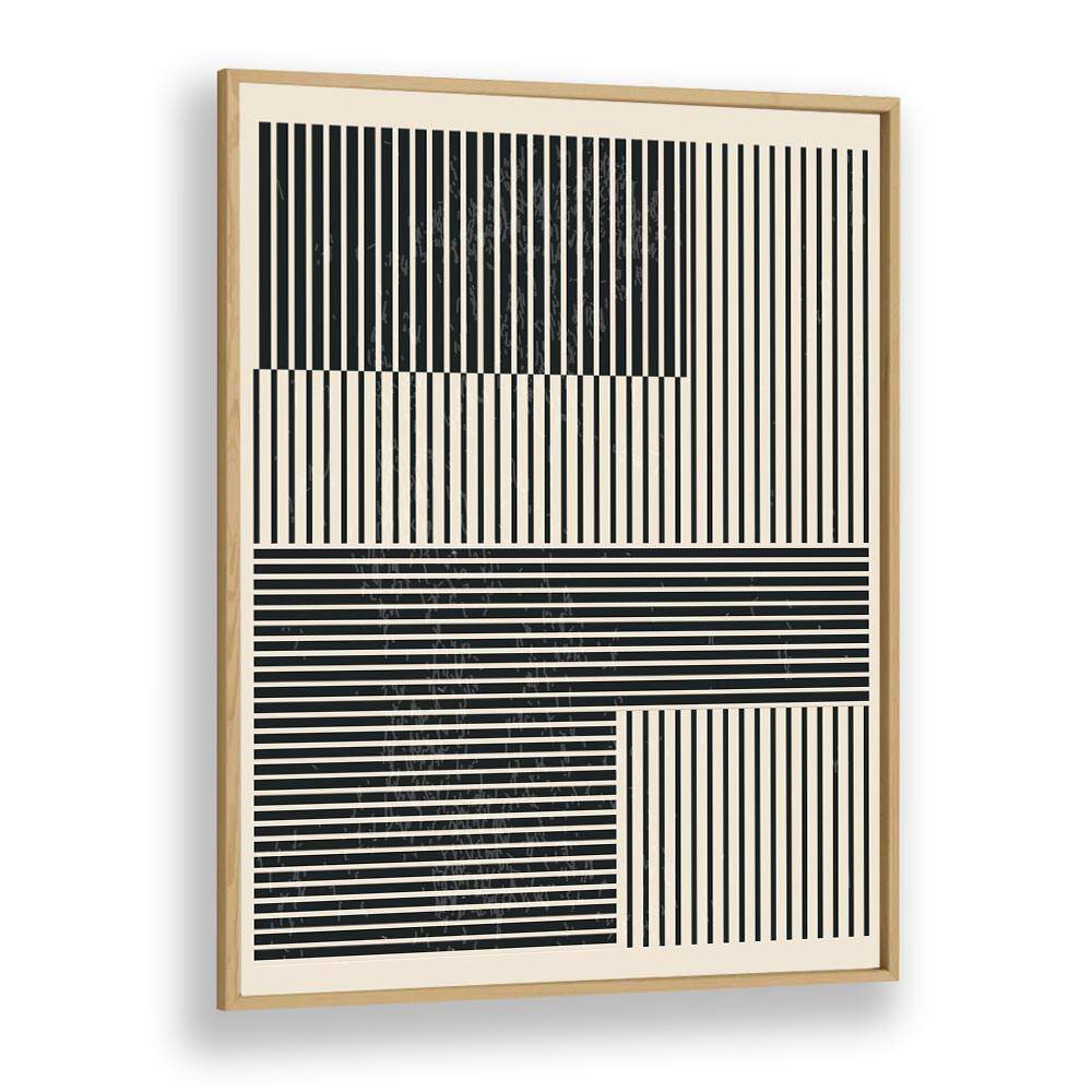 Black And White Geometric Shapes IV Geometric Art Artwork in Oak Wood Plain Frame