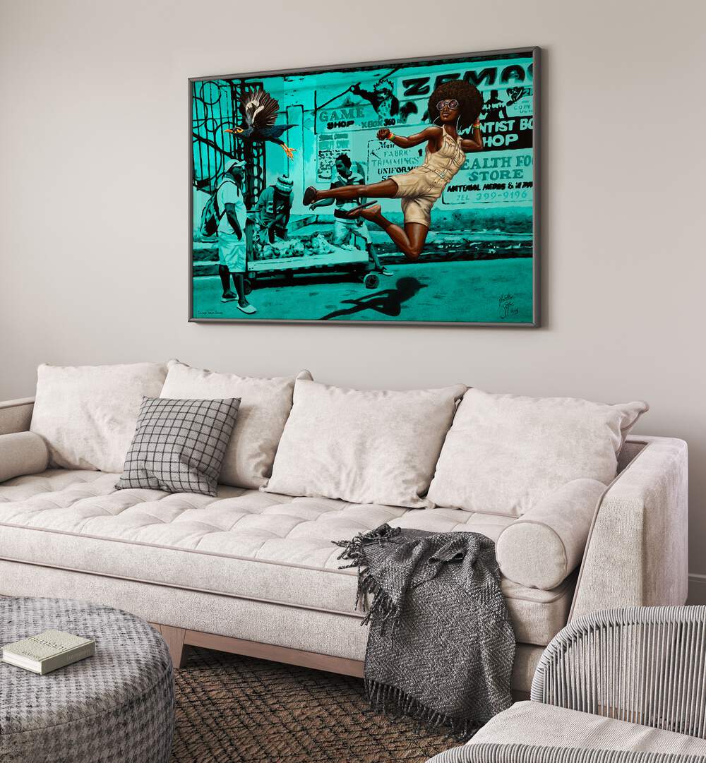 Black Belt Jones  By Christian Beijer African Artwork Placed on a wall In A Living Room 