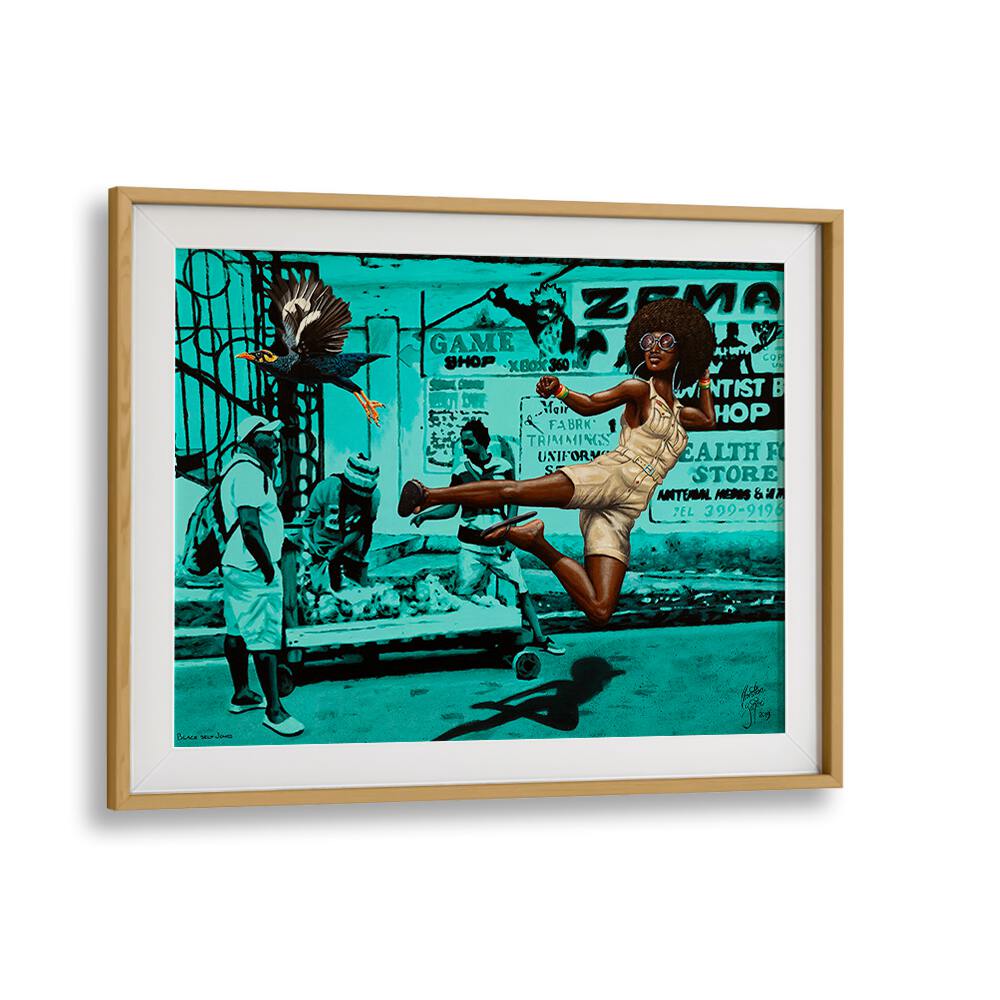 Black Belt Jones  By Christian Beijer African Artwork  in Oak Wood Frame With Mount