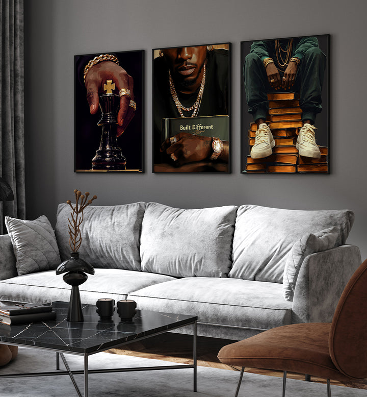 BLACK FASHION III , SET OF 3 PAINTINGS