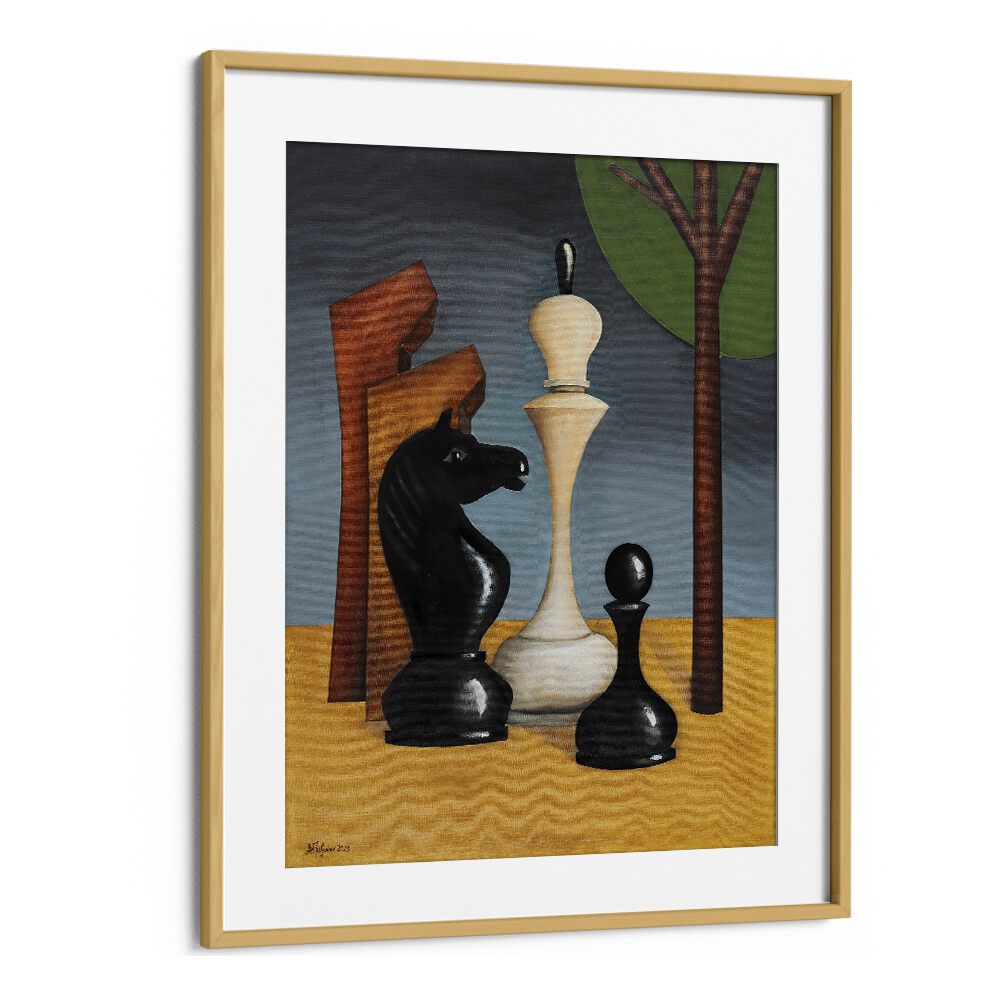 Black horse Sports Art Artwork in Oak Wood Frame With Mount