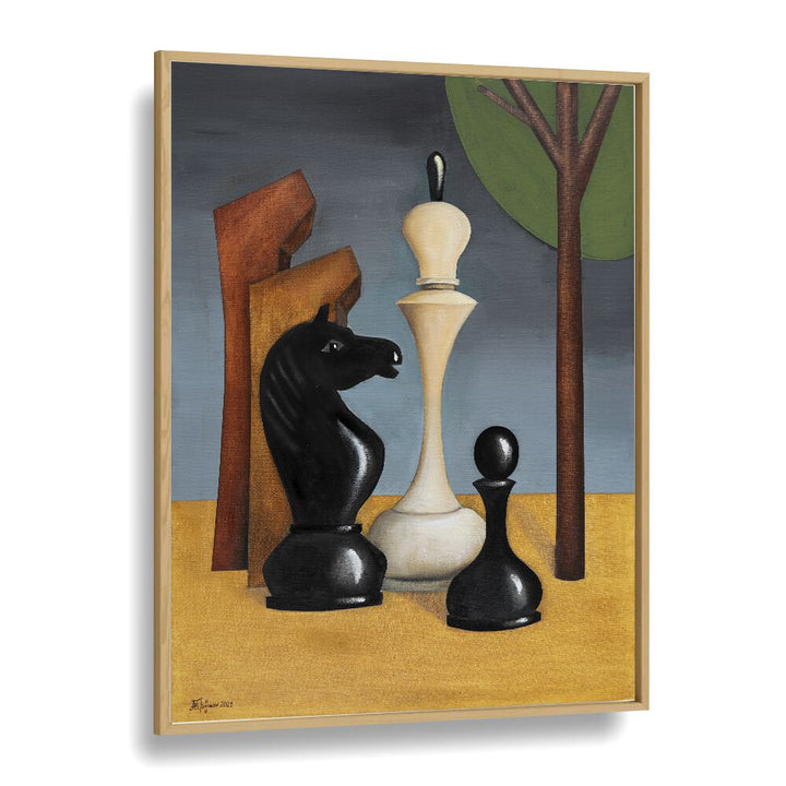 Black horse Sports Art Artwork in Oak Wood Plain Frame