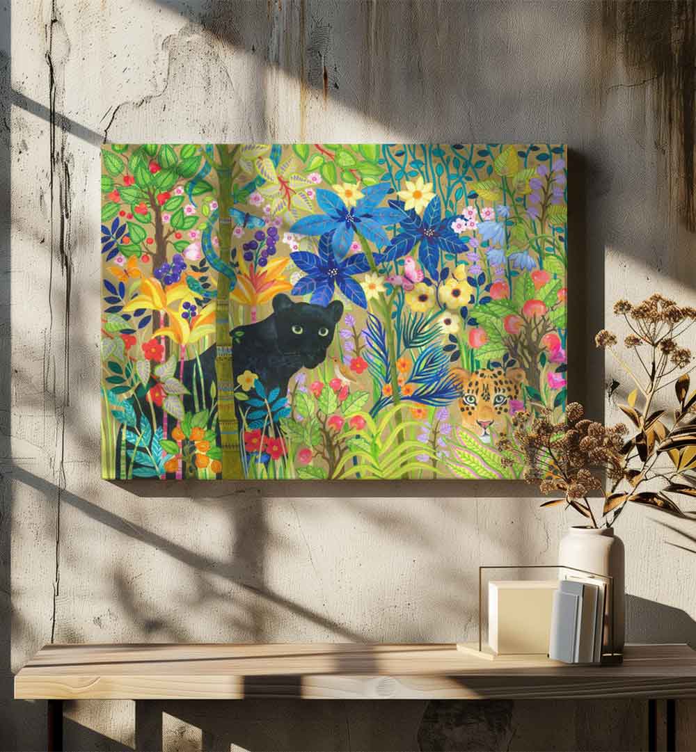 BLACK PANTHER AND A JAGUAR , ANIMAL PAINTINGS