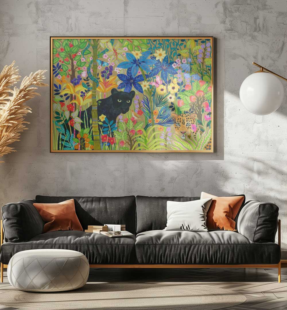 BLACK PANTHER AND A JAGUAR , ANIMAL PAINTINGS