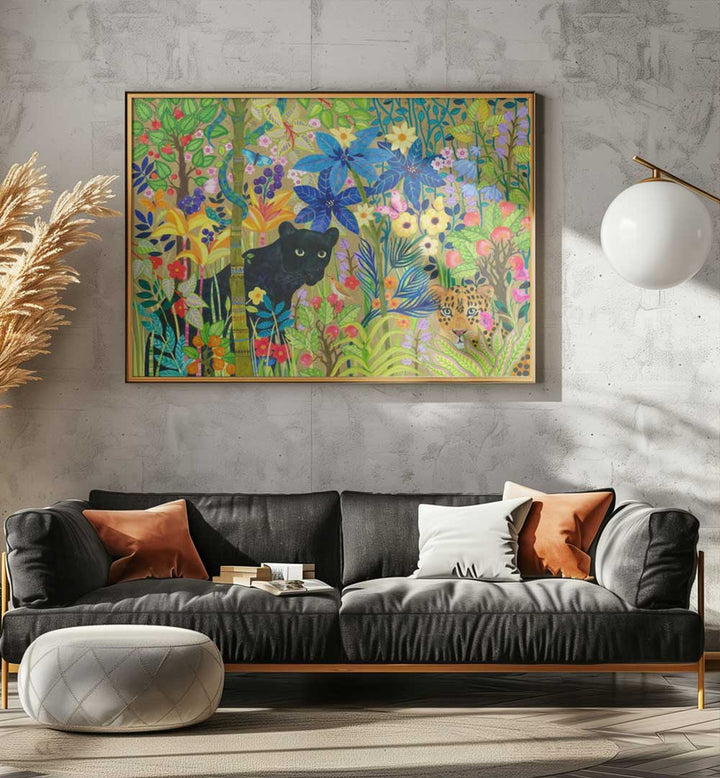 BLACK PANTHER AND A JAGUAR , ANIMAL PAINTINGS