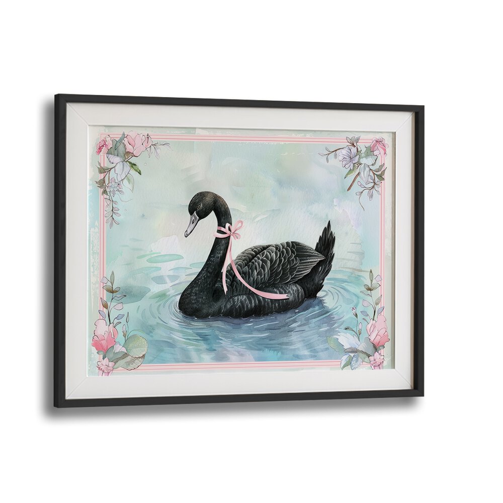 Black Swan Kids Art Artwork in Black Frame With Mount
