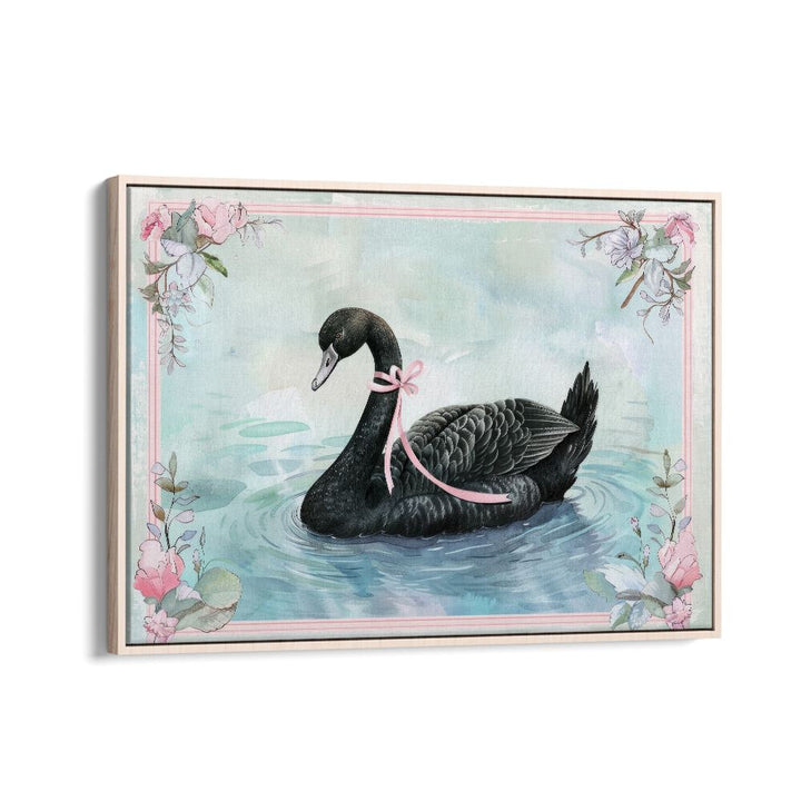 Black Swan Kids Art Artwork in Oak Wood Floater Frame
