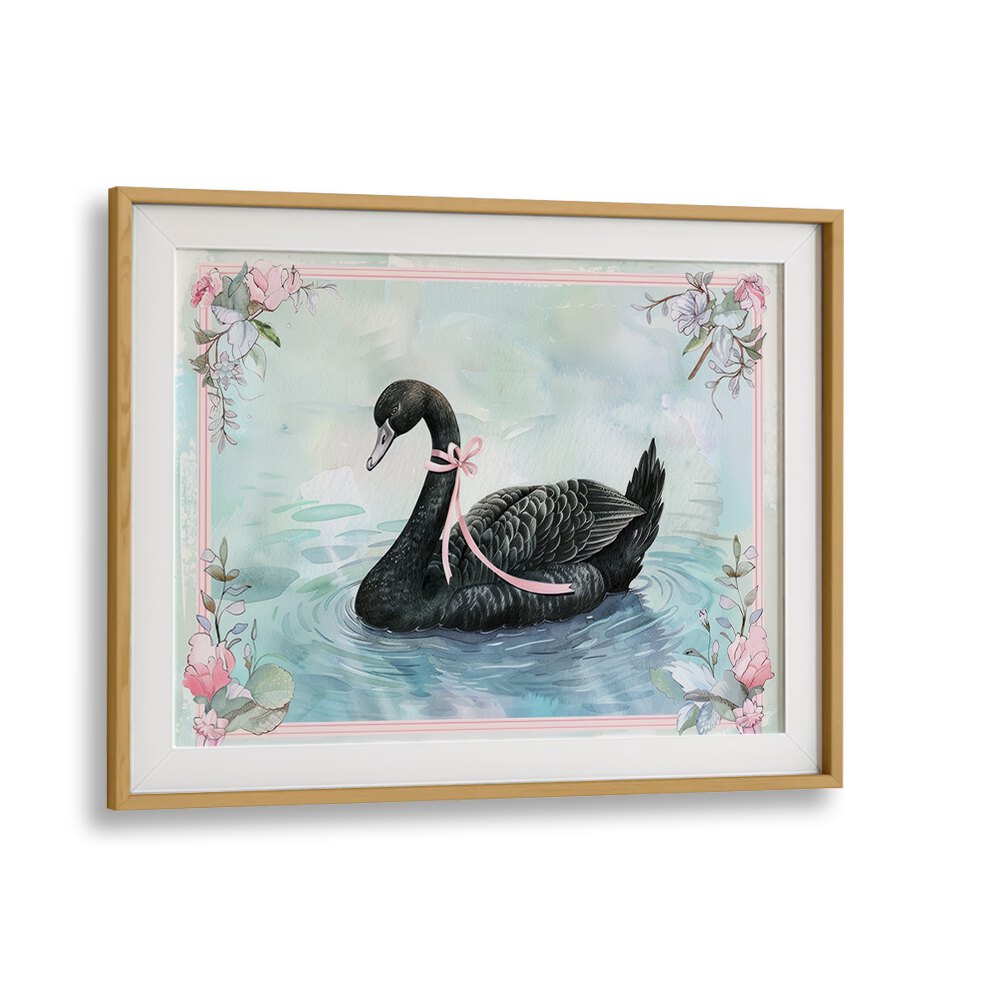 Black Swan Kids Art Artwork in Oak Wood Frame With Mount
